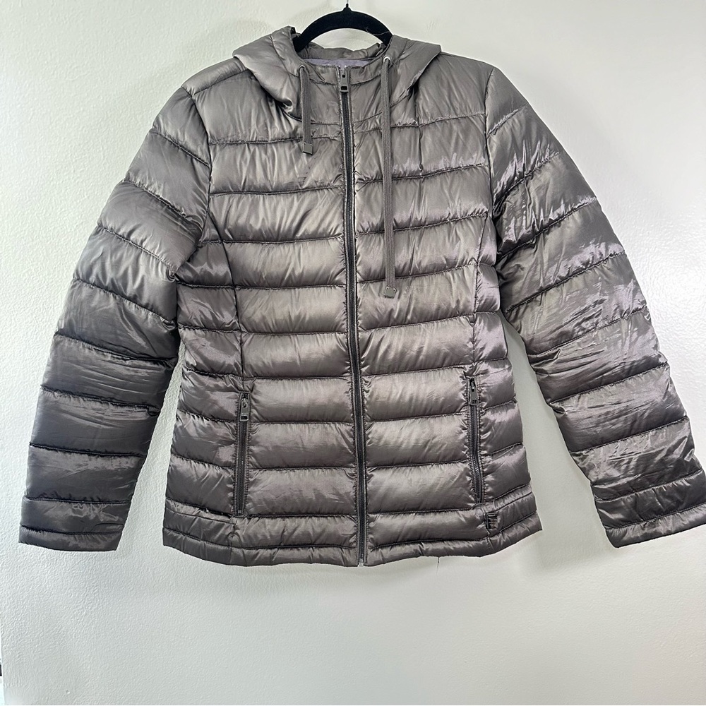 Andrew Marc Women's Packable Hooded Down Jacket Gray Sz M Lightweight
